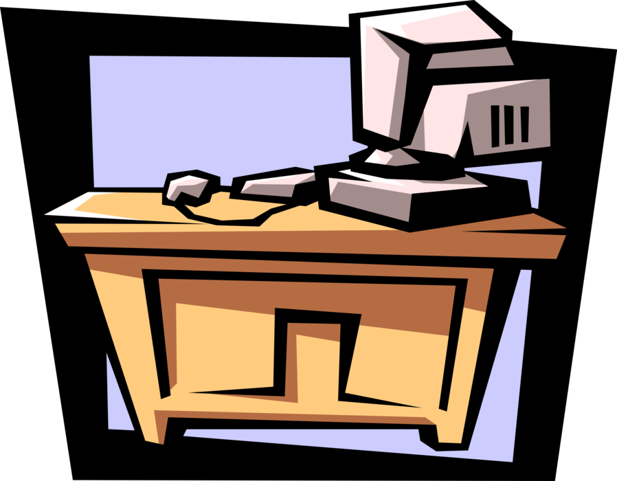 Vector Illustration of Office Desk with Personal Computer System