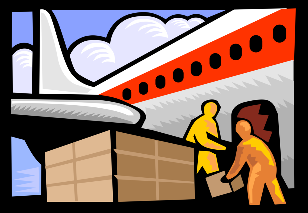 Vector Illustration of Air Cargo Loaded onto Jet Airplane for Transport and Distribution of Goods and Materials