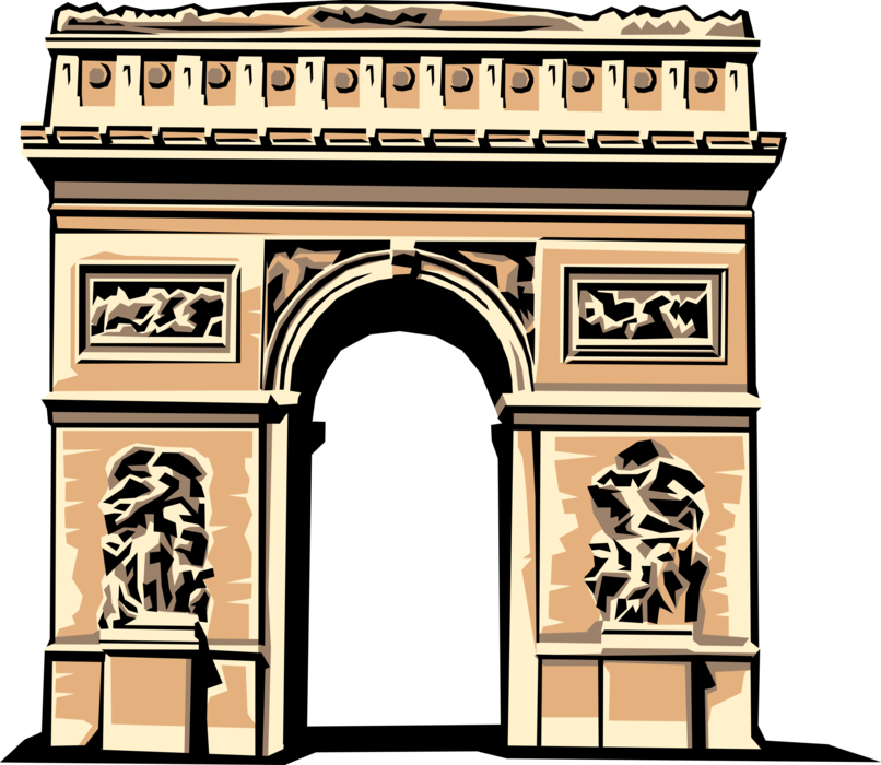 Vector Illustration of Arc de Triomphe Triumphal Arch of the Star Famous Monument, Place Charles de Gaulle, Paris, France