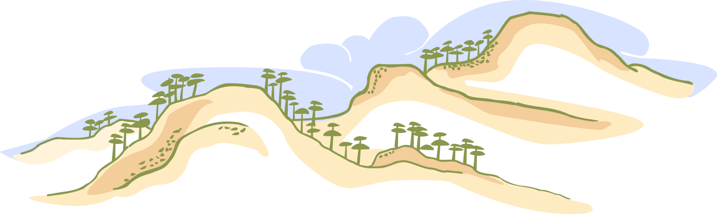Vector Illustration of Landscape with Hills and Thinly Scattered Trees