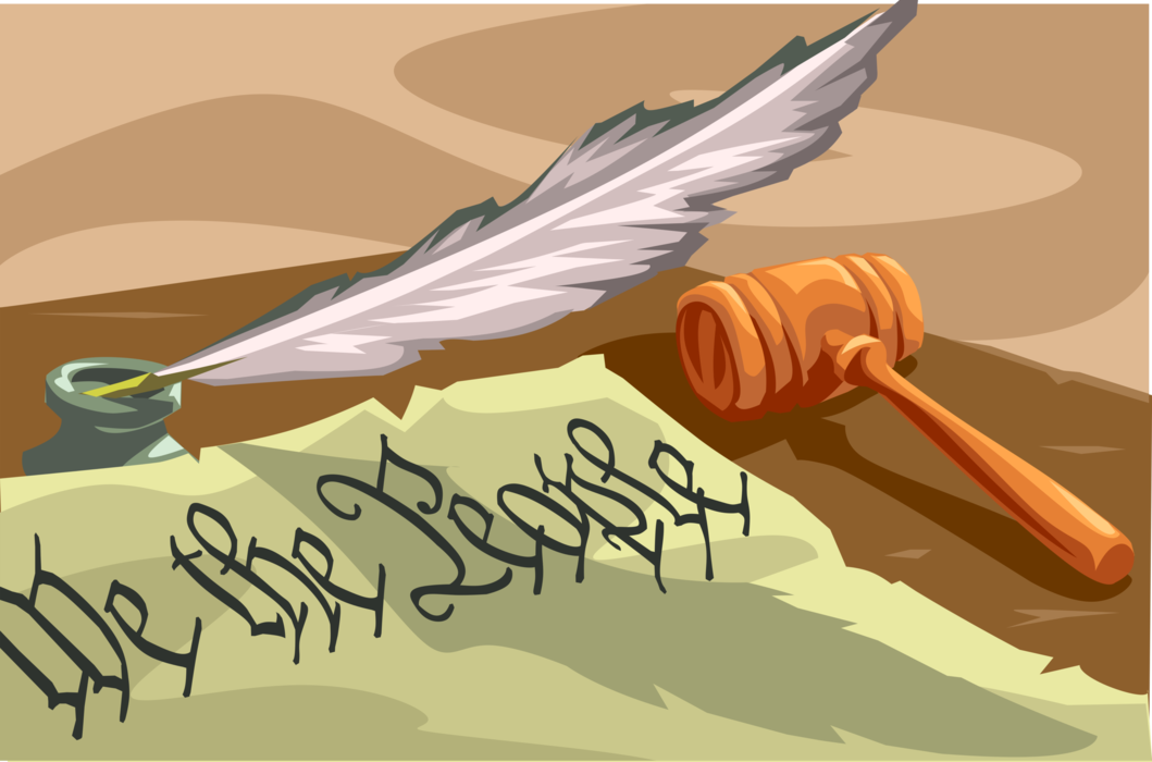 Vector Illustration of United States Constitutional Document We the People with Feather Quill and Gavel