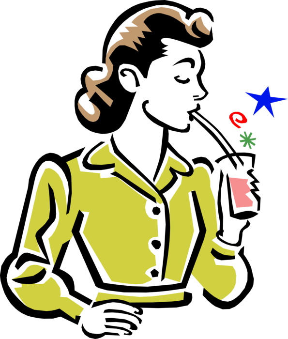 Vector Illustration of 1950's Vintage Style Woman Drinking From Glass with Straw