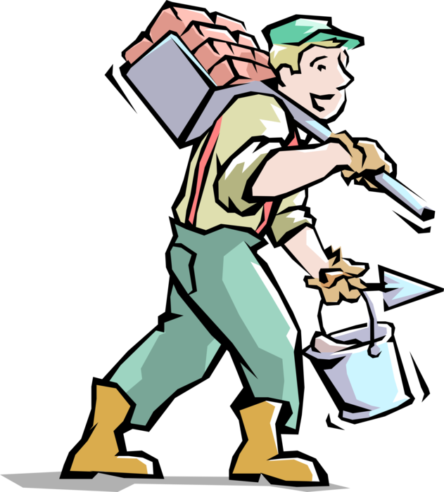 Vector Illustration of Handyman Home Renovation Expert Mason Bricklayer with Masonry Tools