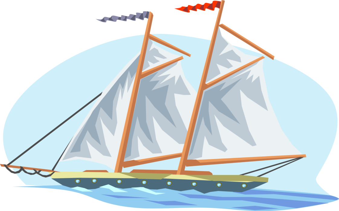 Vector Illustration of Tall Ship Sailboat Schooner Rigged Sailing Vessel with Fore-and-Aft Sails