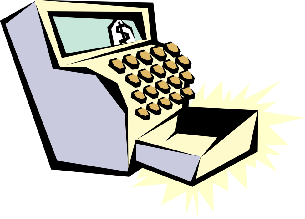 Vector Illustration of Cash Register for Registering and Calculating Retail Sales Transactions