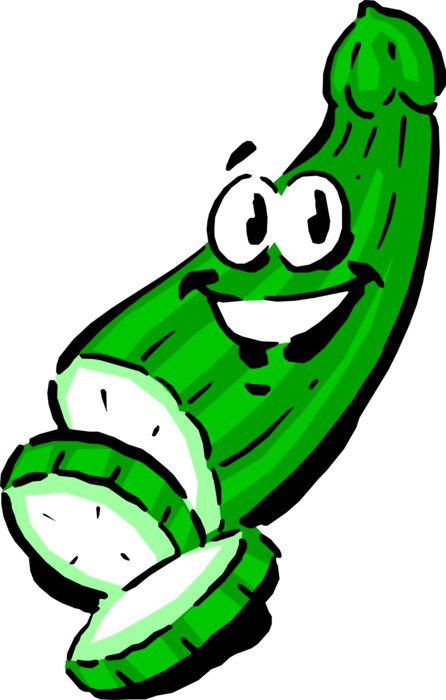 Vector Illustration of Anthropomorphic Culinary Edible Creeping Vine Vegetable Cucumber