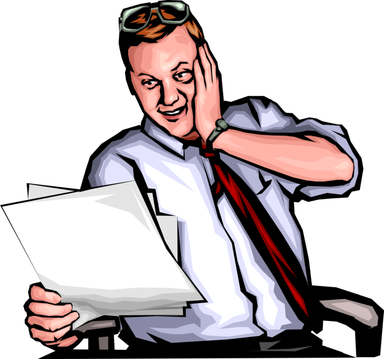 Vector Illustration of Shocked Businessman Reads Documents