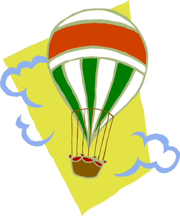 Vector Illustration of Hot Air Balloon with Gondola Wicker Basket Carry Passengers Aloft