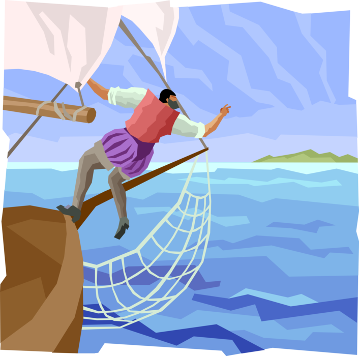 Vector Illustration of Sailing Ship Vessel Voyage of Discovery Discovering New Land