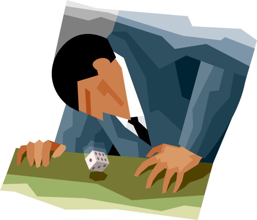 Vector Illustration of Businessman Takes Chance and Rolls the Dice