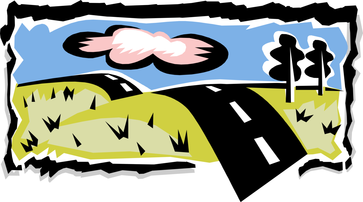 Vector Illustration of Highway Crosses Rolling Country Hills