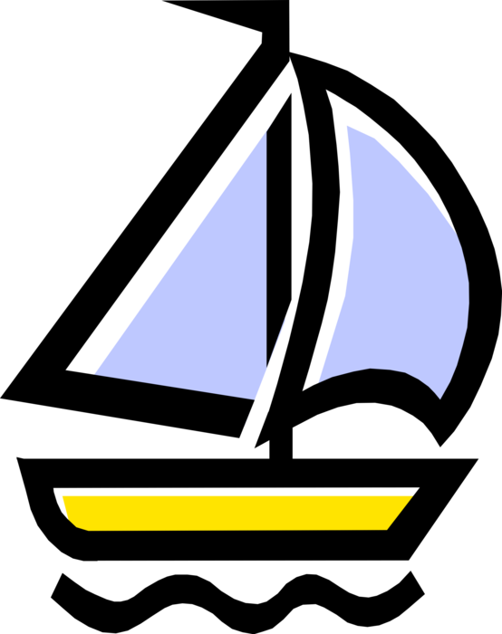 Vector Illustration of Sailboat Sailing on Water with Sails