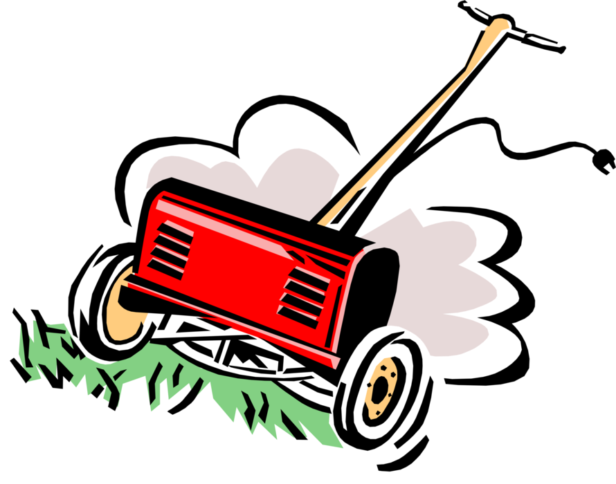 Vector Illustration of Lawn Push Mower Cuts Grass