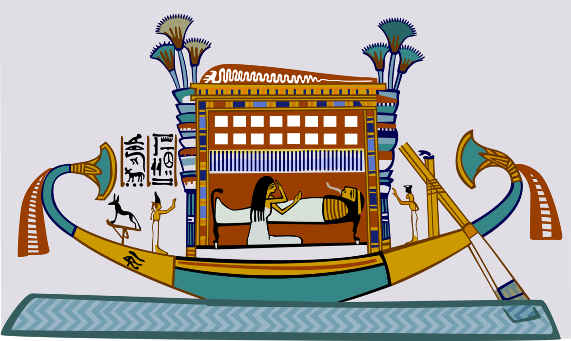 Vector Illustration of Ancient Egypt Egyptian Relief, Papyrus Reed Boat