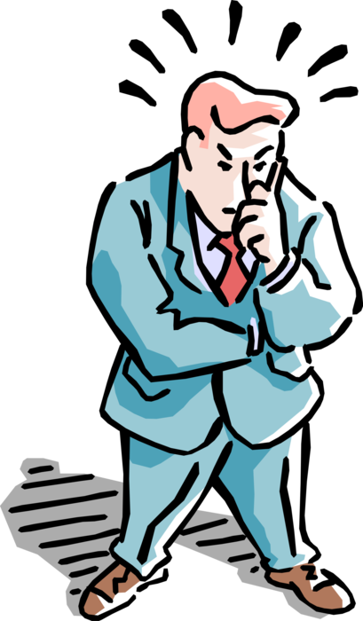Vector Illustration of Businessman In Deep Thought Thinking