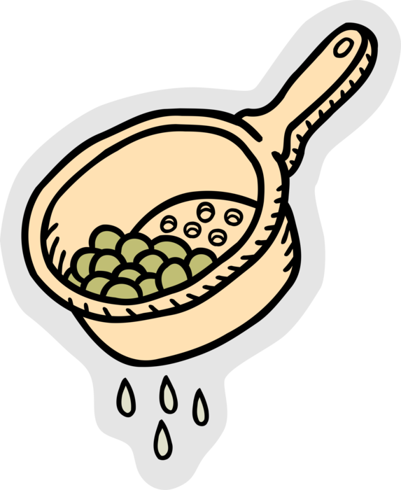 Vector Illustration of Kitchen Food Strainer Straining Fresh Vegetable Peas
