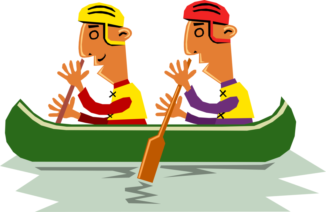 Vector Illustration of Two Canoeists Paddle their Canoe Watercraft