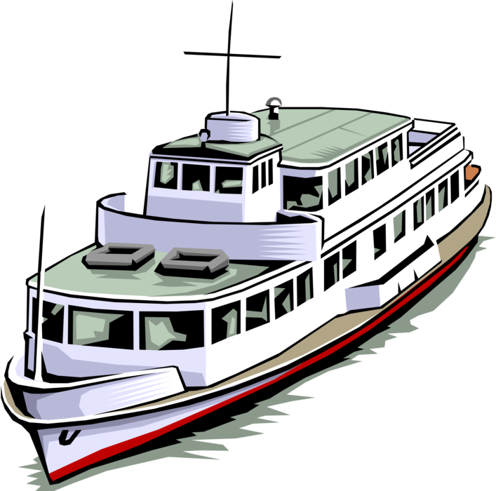 Vector Illustration of Ferry or Ferryboat Watercraft Vessel Transports Passengers