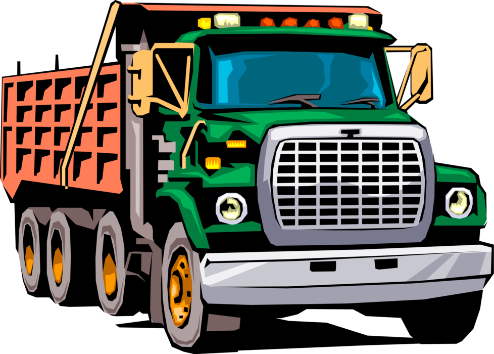 Vector Illustration of Construction Industry Heavy Machinery Equipment Dump Truck Vehicle