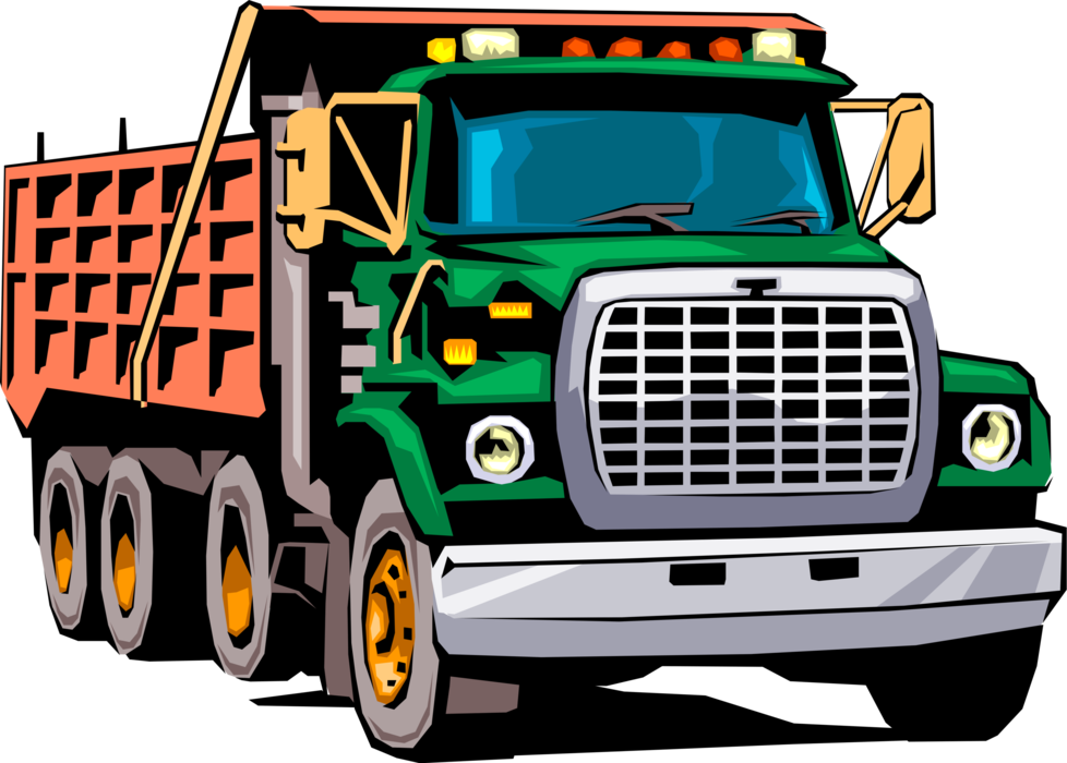 Vector Illustration of Construction Industry Heavy Machinery Equipment Dump Truck Vehicle