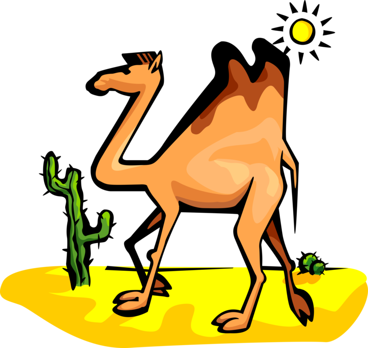 Vector Illustration of Beast of Burden Camel Dromedary Even-Toed Ungulate