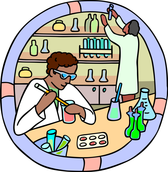 Vector Illustration of Medical Health Care Research Laboratory Technicians