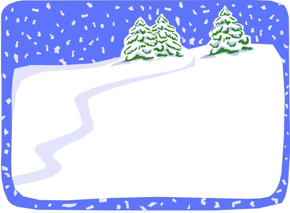 Vector Illustration of Snow in Winter with Evergreen Fir Trees Frame Border