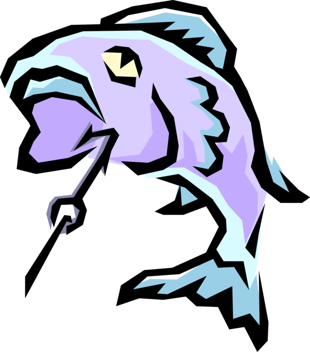 Vector Illustration of Fish Caught on Hook