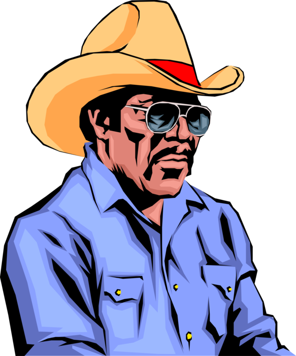 Vector Illustration of Hispanic Cowboy or Farmer with Sunglasses