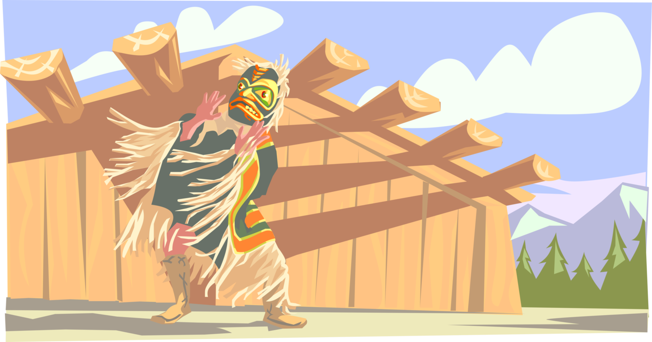 Vector Illustration of Native American Pacific Northwest Dancer in Traditional Costume