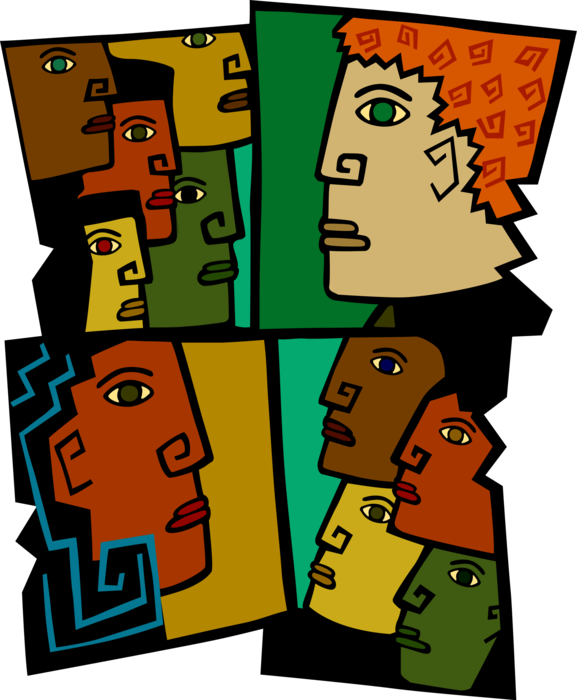 Vector Illustration of Multi-Racial Society, Modern Man