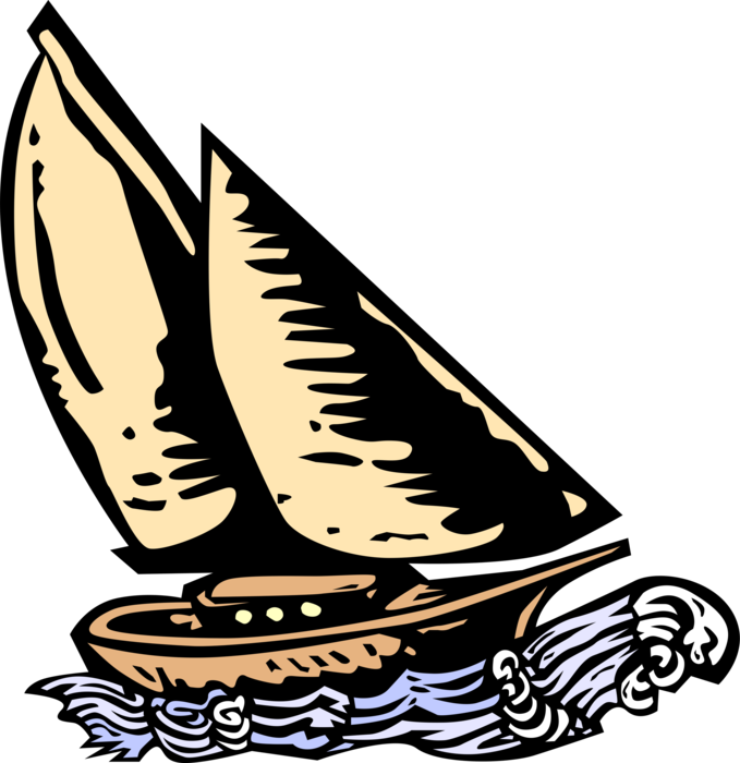 Vector Illustration of Sailboat Sailing Ship Vessel on Water Under Sail