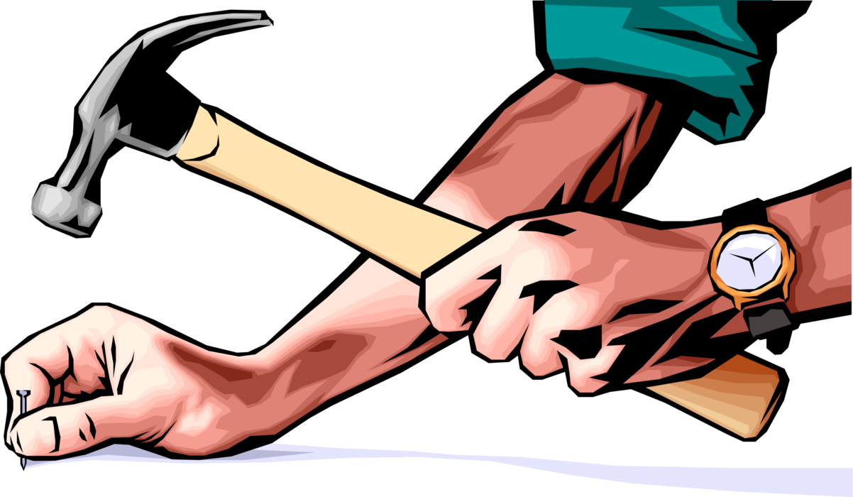 Vector Illustration of Hands Nailing with Hammer and Nail