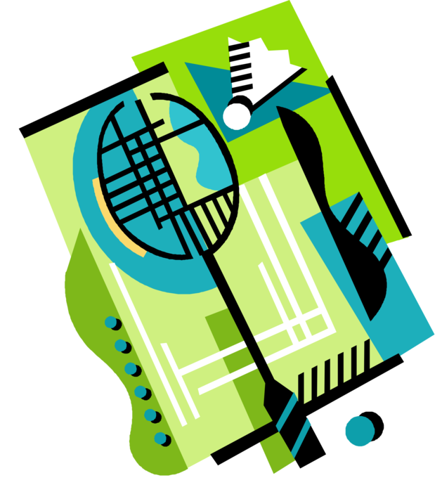 Vector Illustration of Sport of Badminton Shuttlecock Birdie and Racket or Racquet