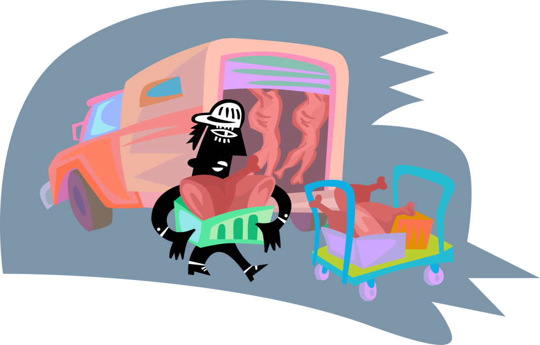 Vector Illustration of Fresh Meat Products Being Delivered to Market