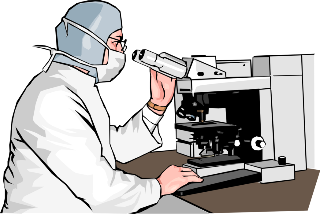 Vector Illustration of Medical Research Technician with Microscope