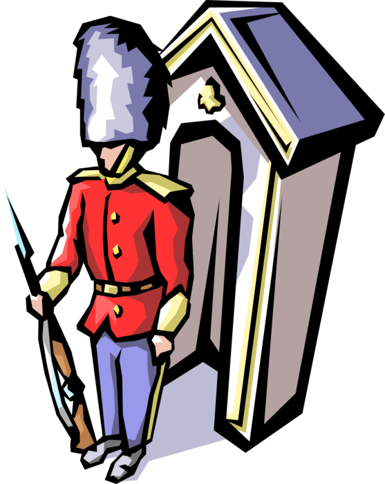 Vector Illustration of British Palace Guard with Bearskin Hat Headgear and Rifle