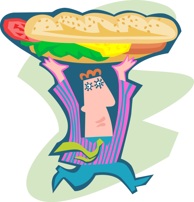 Vector Illustration of Man Running with Large Submarine Sandwich