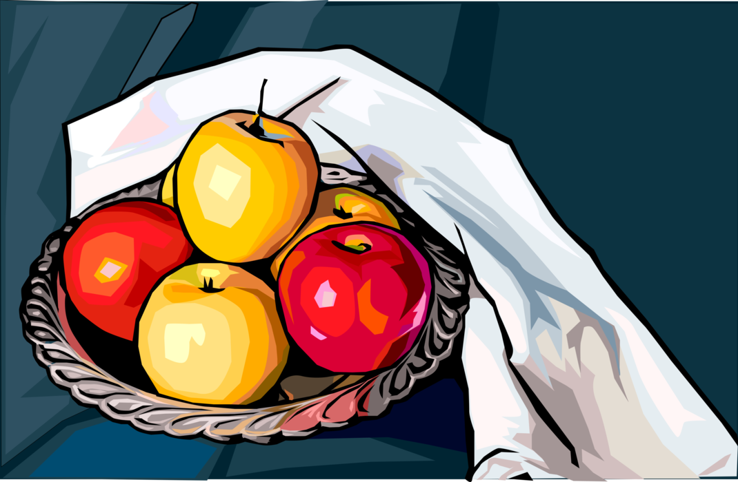 Vector Illustration of Plate with Pomaceous Edible Fruit Red and Yellow Apples