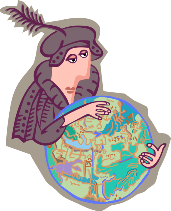 Vector Illustration of Christopher Columbus with World Globe