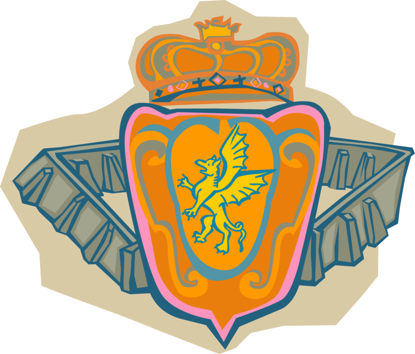 Vector Illustration of Heraldic Crest with Crown and Shield