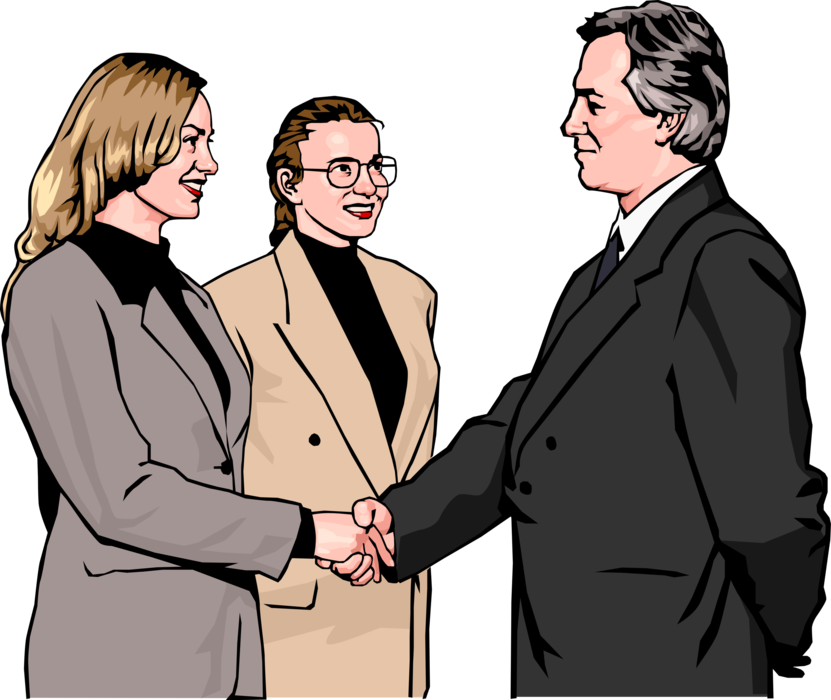 Vector Illustration of Business Formal Introductions with Handshake