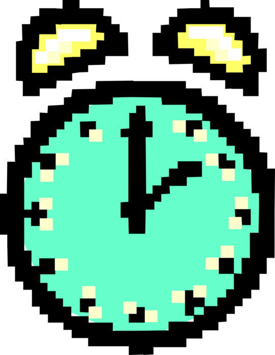 Vector Illustration of Alarm Clock as Pixelated Bitmap Ringing Its Wake-Up Call