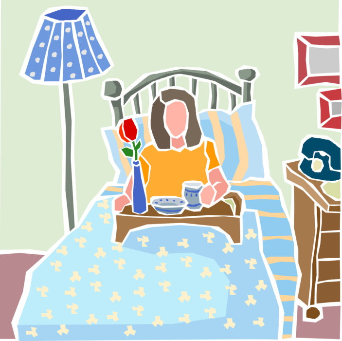 Vector Illustration of Bedroom Breakfast in Bed