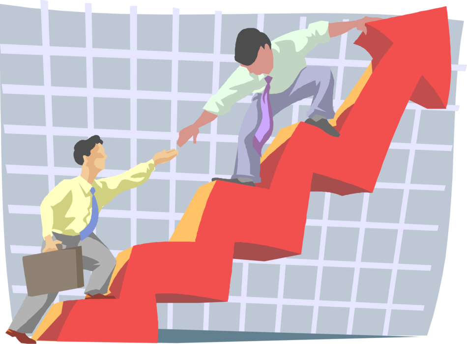 Vector Illustration of Teamwork Achieves Success Sales Chart Diagram or Graph