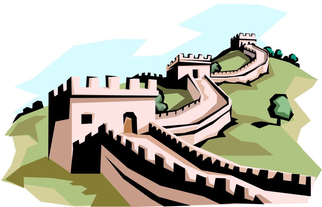 Vector Illustration of The Great Wall of China Fortification from Ming Dynasty