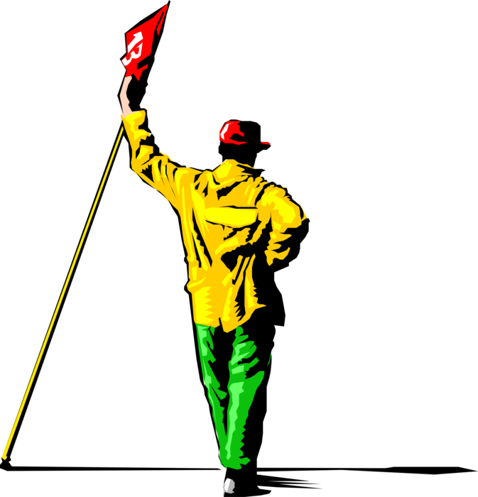 Vector Illustration of Sport of Golf Caddie Holds the Flag for Golfer