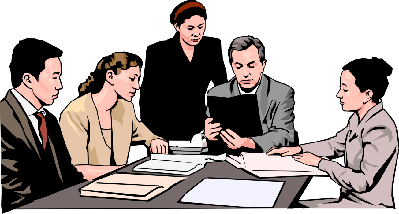 Vector Illustration of Senior Management in Business Meeting with Sales and Marketing Team
