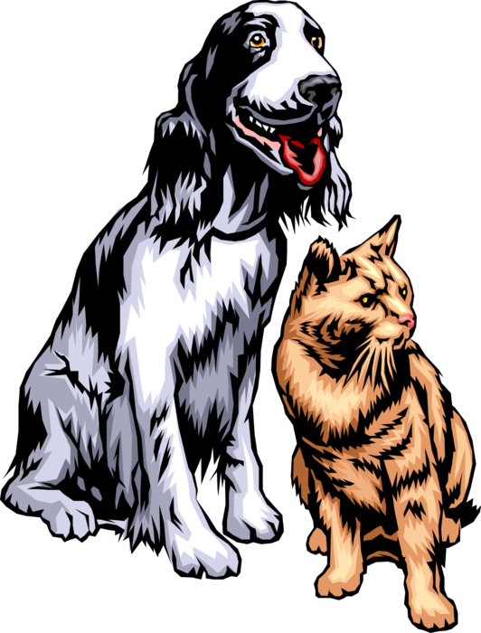 Vector Illustration of Family Pet Best Friend Dog & Domesticated Carnivore Cat