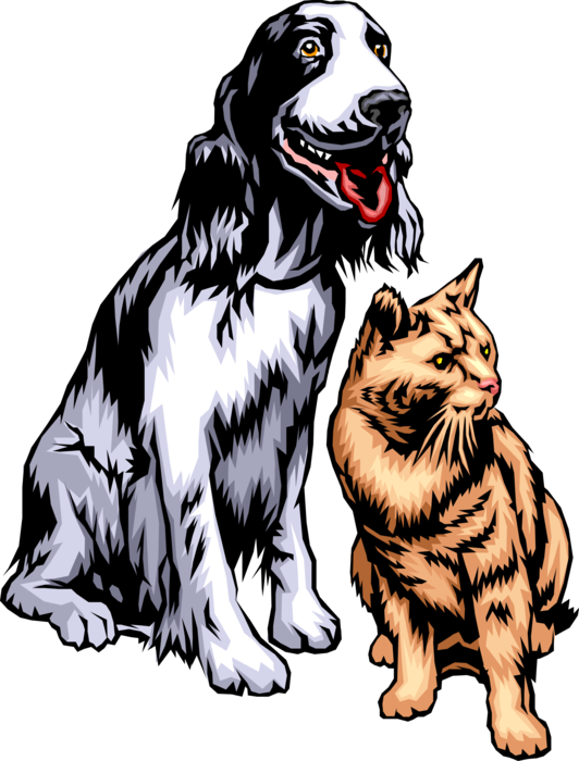 Vector Illustration of Family Pet Best Friend Dog & Domesticated Carnivore Cat